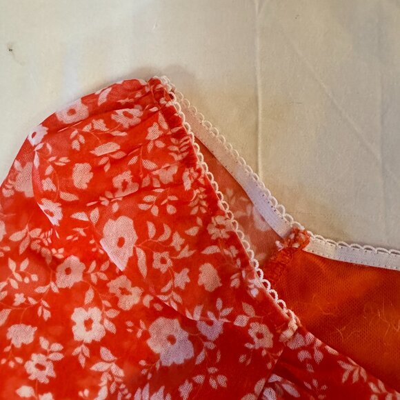 Elodie Orange Floral Mesh Wrap Bodysuit (M) – Stretchy Form-Fitting - Picture 7 of 16